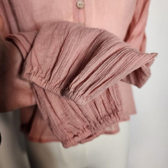 NWT Free People Coral Button Up Crepe Lightweight Semi Sheer Long Sleeve Sz XS - Picture 5 of 7